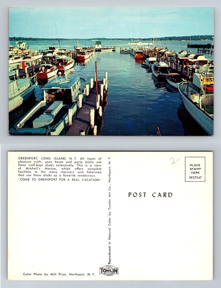 Greenport, NY-New York, Mitchell’s Marina Boats Long Island Vintage Postcard