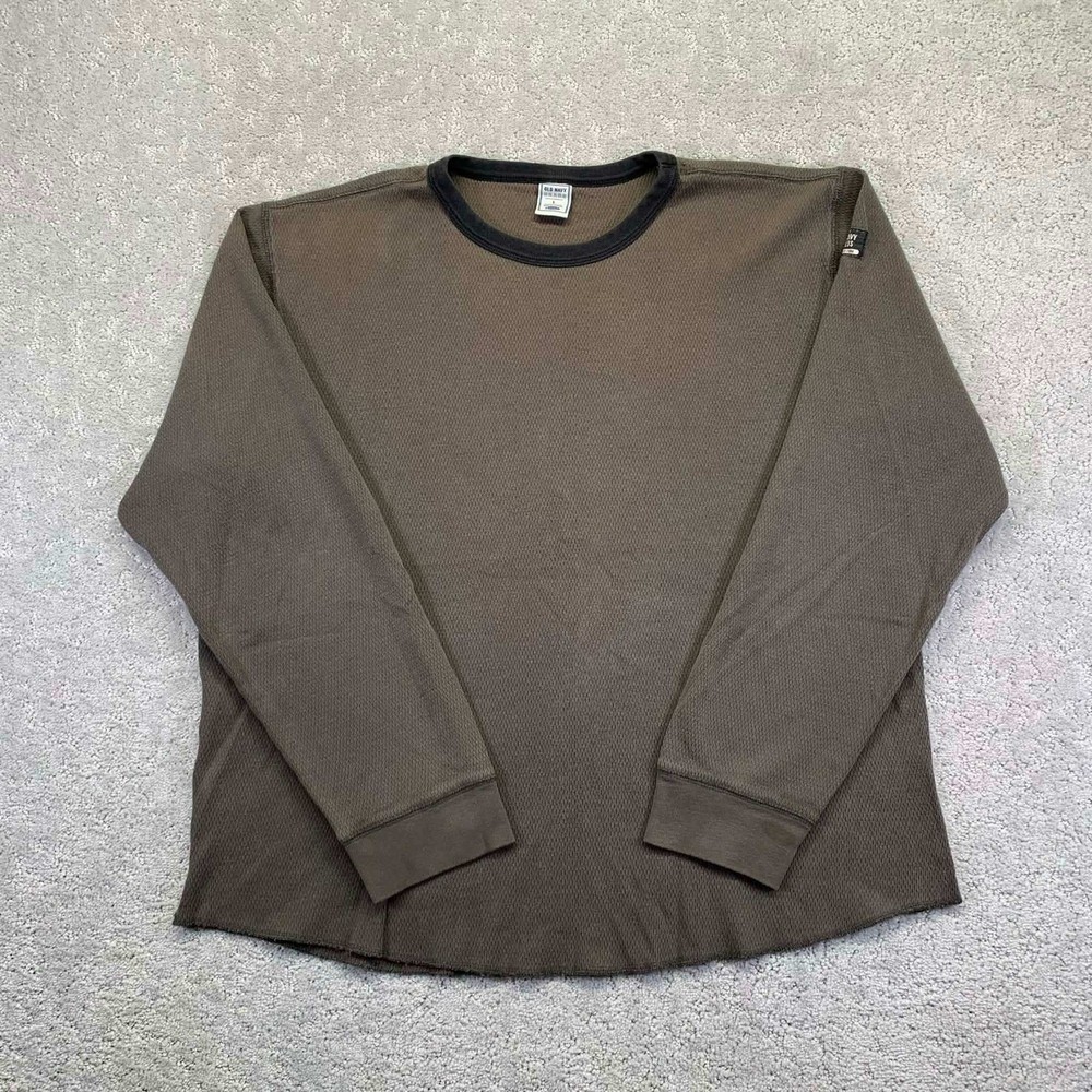 Old Navy Mens Long Sleeve Thermal Shirt Brown Crew Neck Size Large Surplus