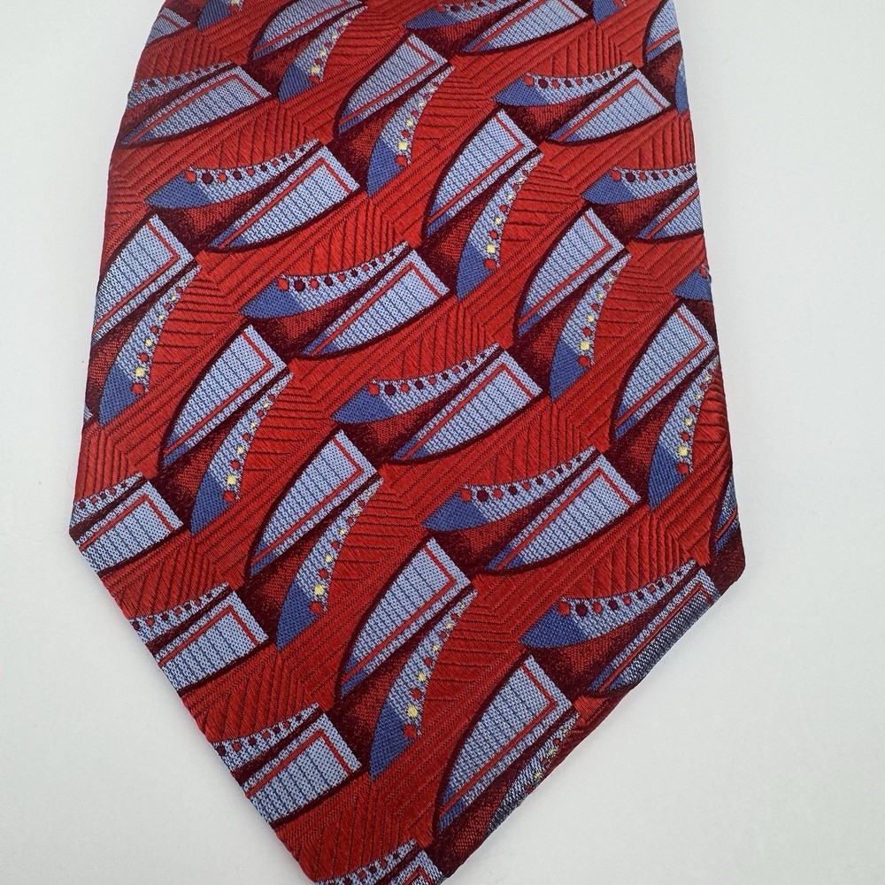 Jos A Bank Italy Red Abstract Geometric Silk Necktie Mens Designer Tie