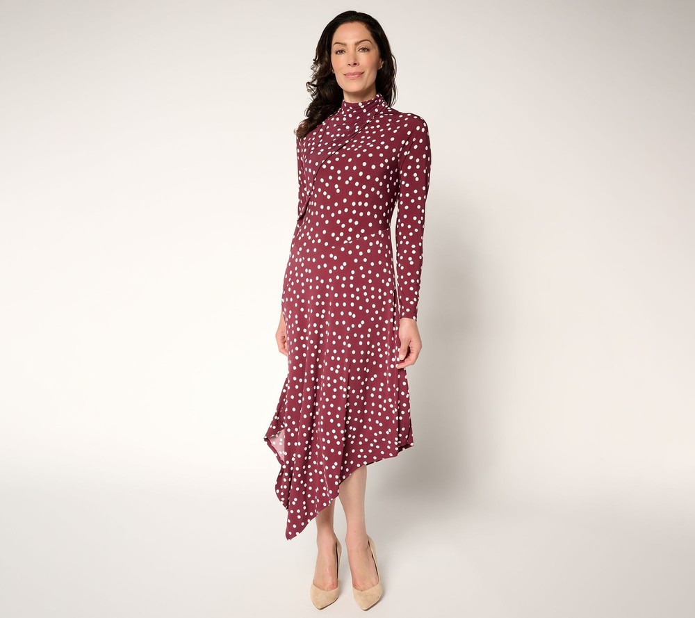 Me by Jennie Garth Women's Dress Sz M Asymmetrical City Midi Red A703729