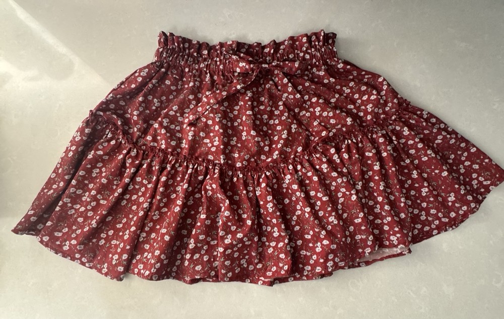 Floral Rust womens Skirt Flowy Fall Small Short Cute Boho Pretty