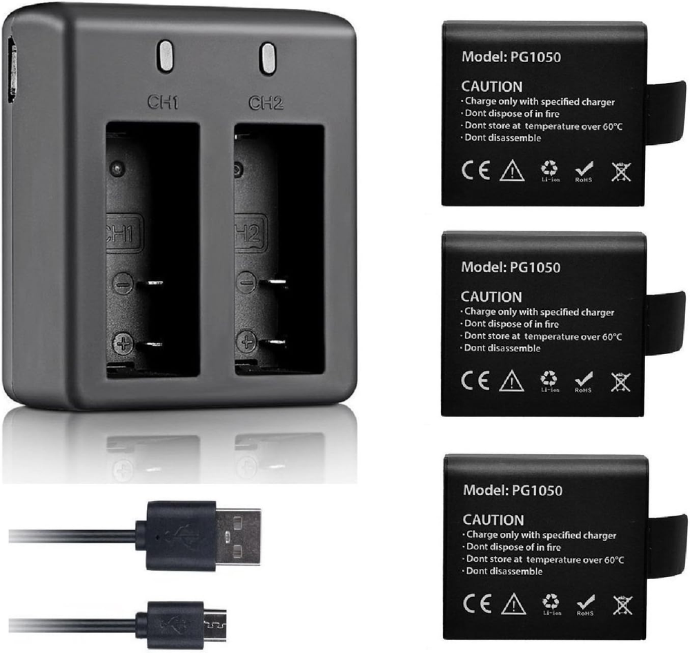 3-Pack 1050mAh Action Camera Spare Batteries with Dual Charger for [Camera Model]  