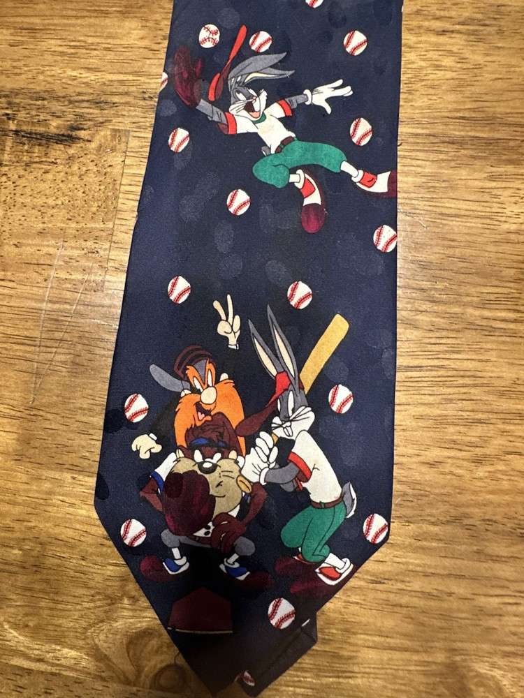 Looney Tunes Bugs Bunny & Taz Baseball Novelty Silk Tie, Blue One Size
