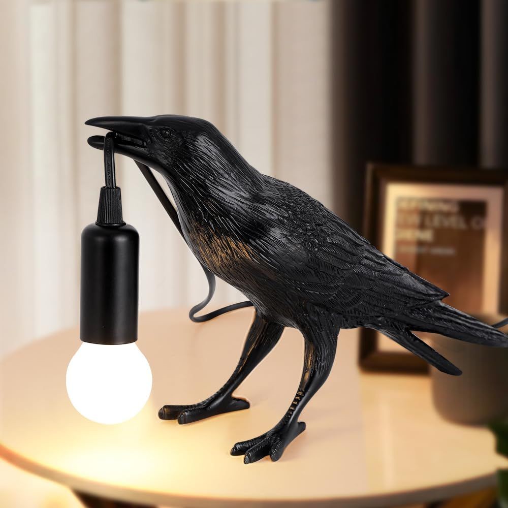 Crow Lamp - Raven Lamp with LED Bulb, Bird lamp, Crow Light Gothic Halloween Dec