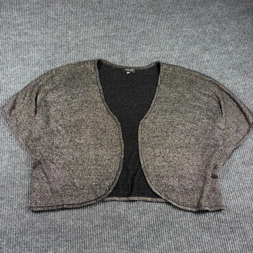 Spense Cardigan Woman 3X Metallic Gold Black Open Front Shrug Bolero Plus