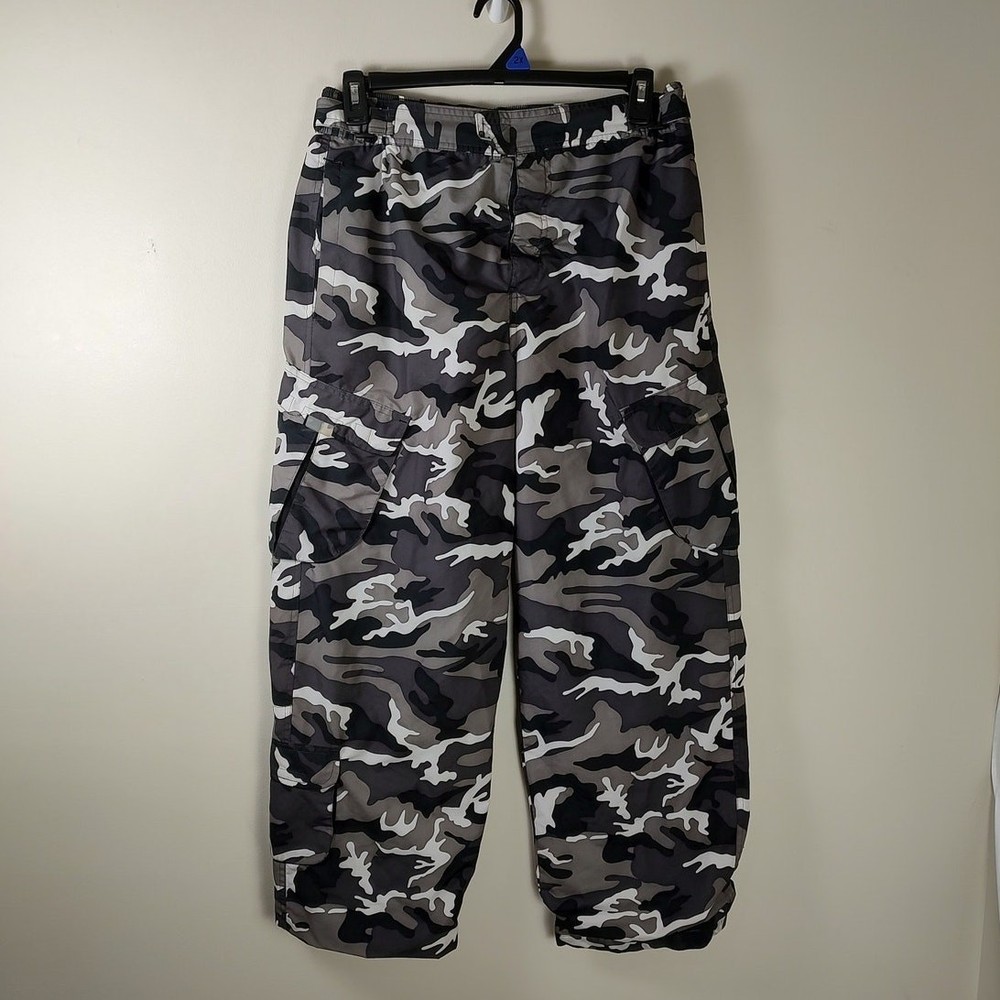 Vintage Athletic Works grey camo streetwear parachute track pants mens Large