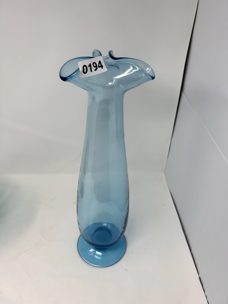 Vintage Blue Swung Glass Vase | Mid Century Hand Blown Art Glass