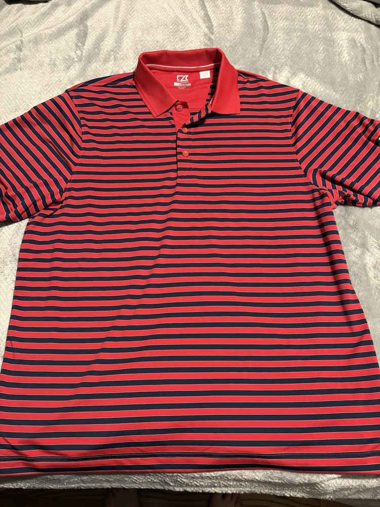 Men's CUTTER & BUCK Navy And Red Striped Polo XL