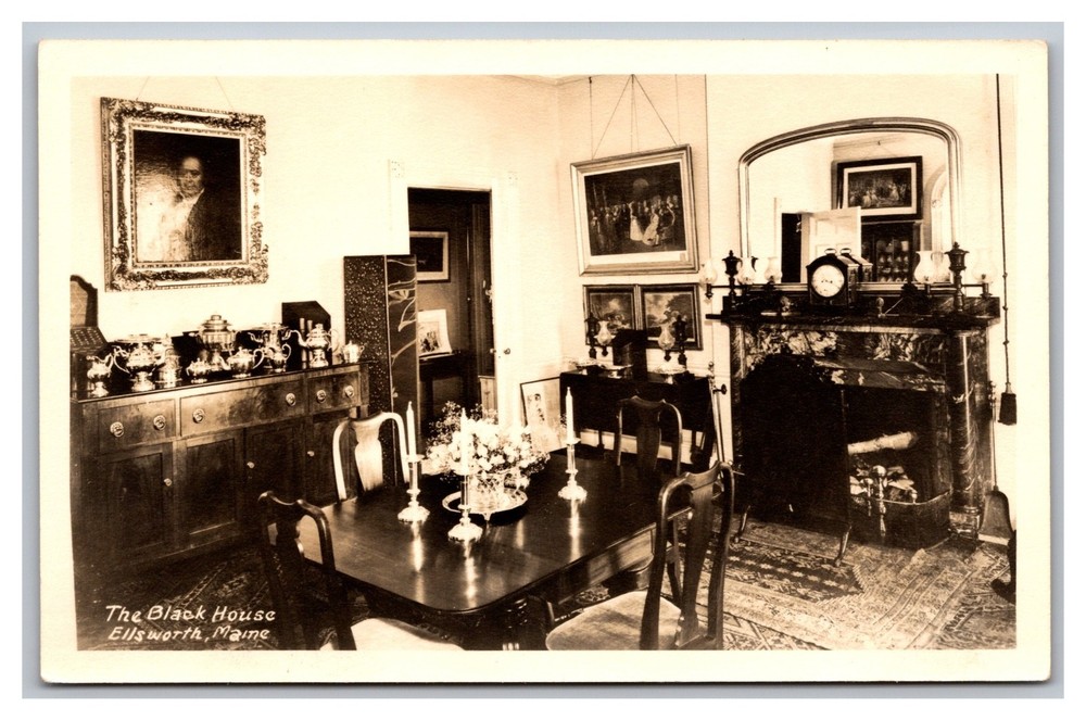 RPPC Ellsworth ME Maine The Black House Dining Room Woodlawn Museum Postcard