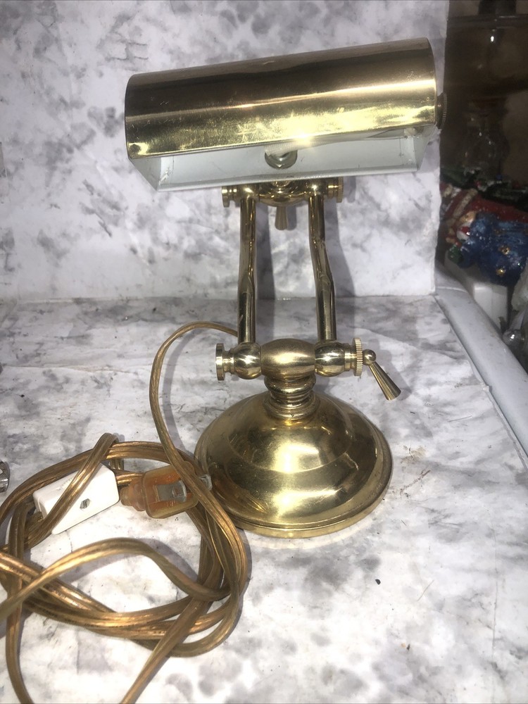 Vintage Bankers Desk Lamp Brass Portable Adjustable Light Office Piano 9” Tall