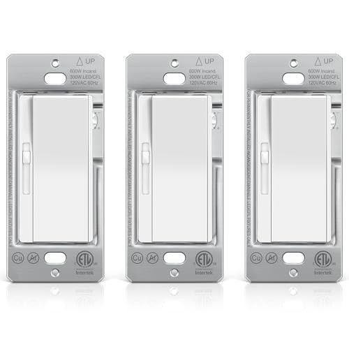 Pack Slide Dimmer Light Switch, Quiet Rocker, Super Slim Single Pole or Way 3