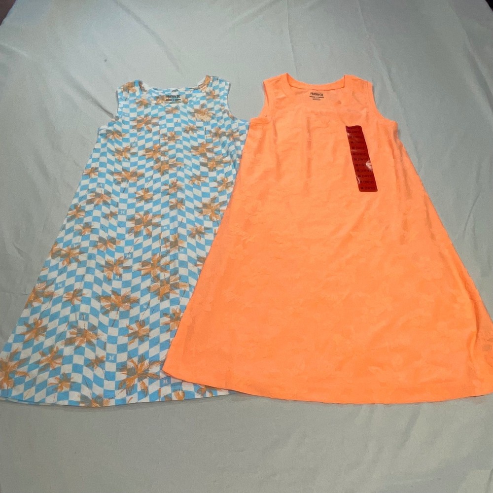 Hurley Girls 2 Pack Sleeveless Knit Dresses Size 10/12 Blue Checkered Orange NEW