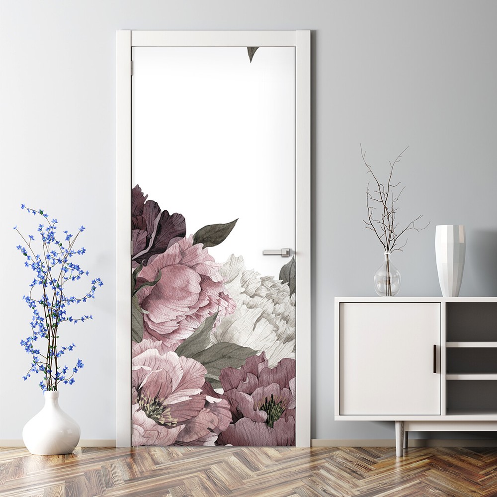 Vintage peonies floral wall art bubble-free door sticker