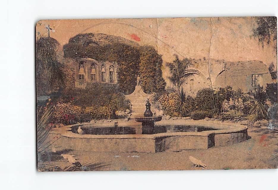 Postcard Old Fountain Front Garden Old Mission San Juan Capistrano California