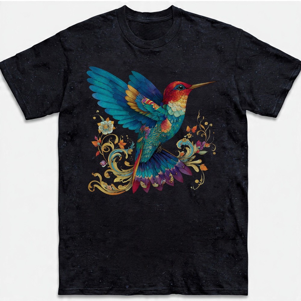 Colorful Hummingbird Nature Art T-Shirt Vintage Retro Gift Men Women Tee