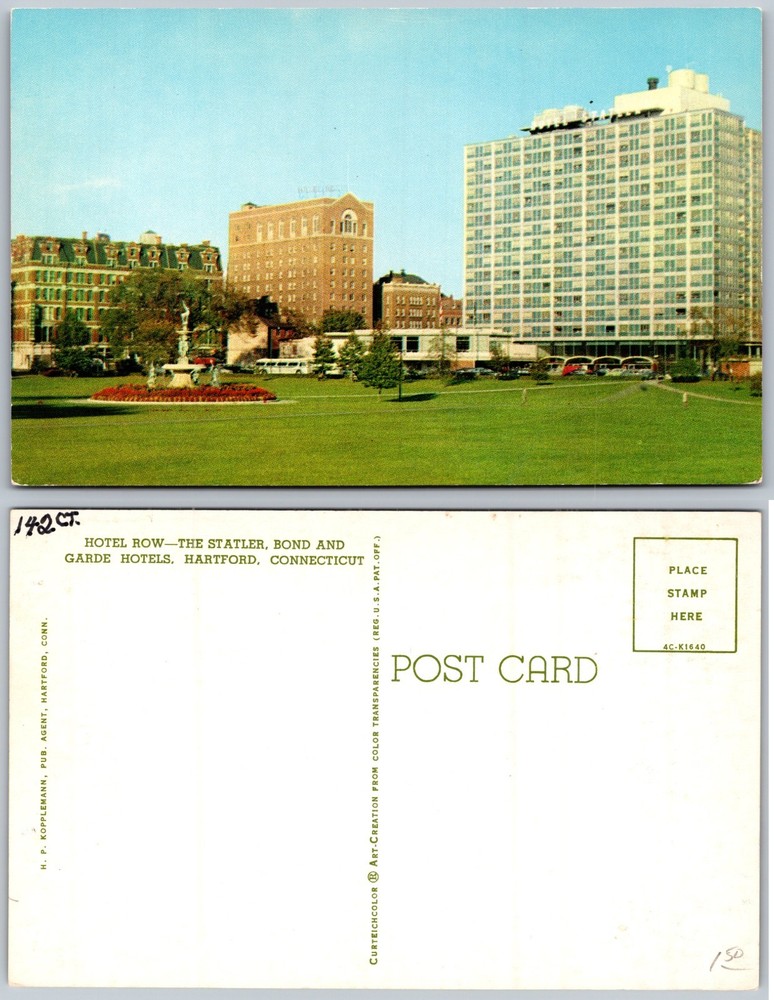 Hotel Row Statler Bond Garde Hartford CT Postcard