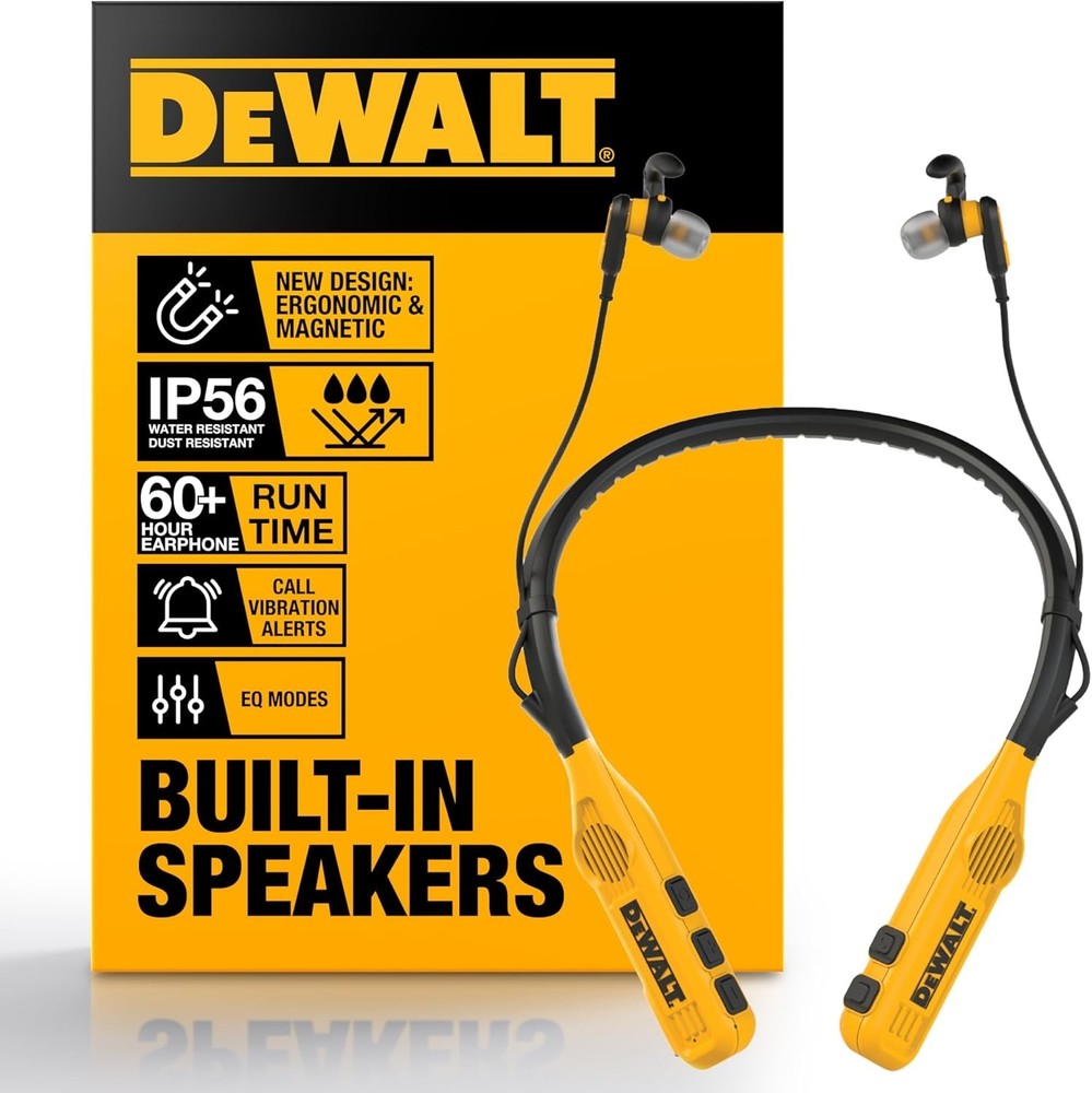 Heavy Duty 2-In-1 Neckband Bluetooth Headphones W/Built-In Speakers, Jobsite Wea
