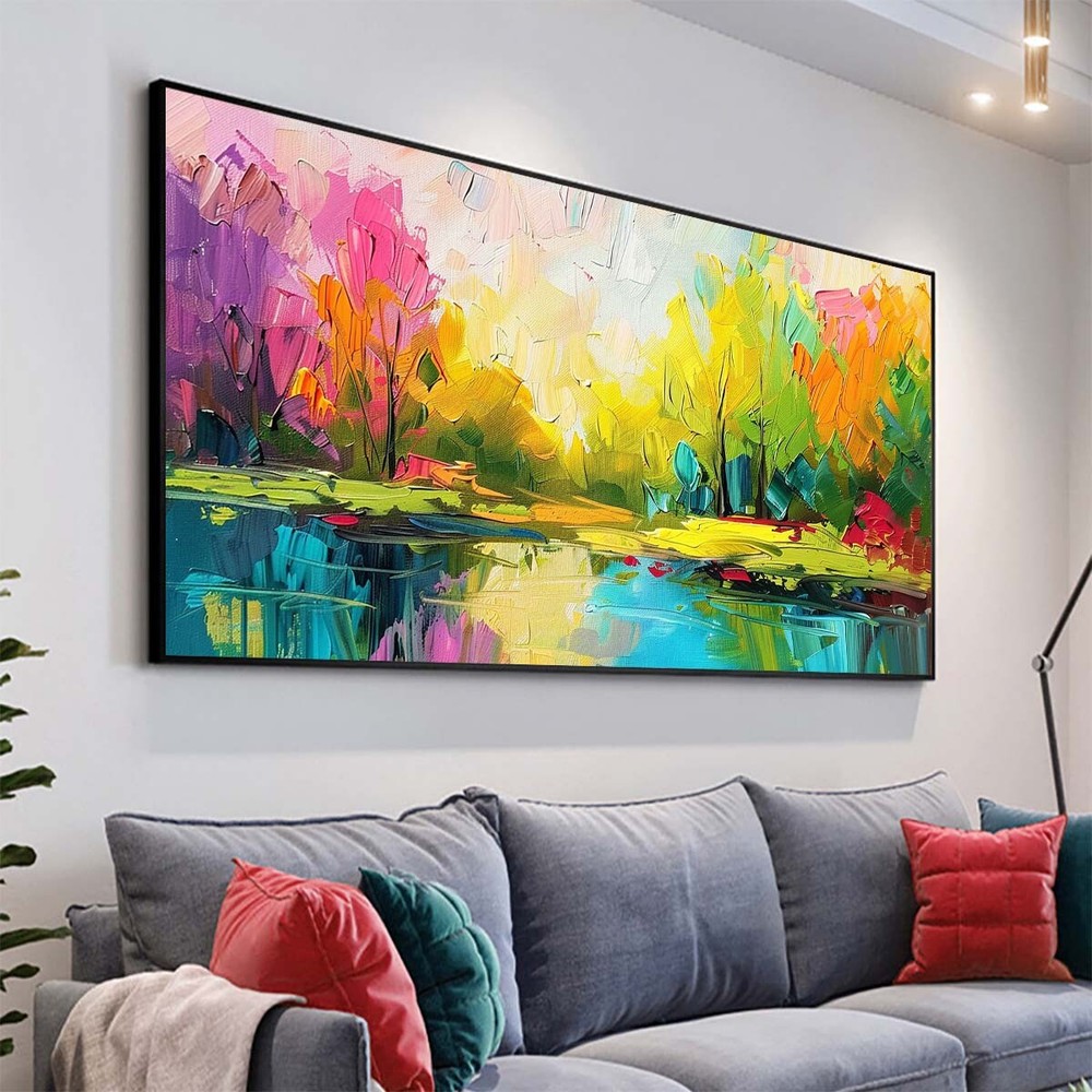 Purple Landscape Oil Painting On Canvas Hand Painted Minimalist Wall Art Decor