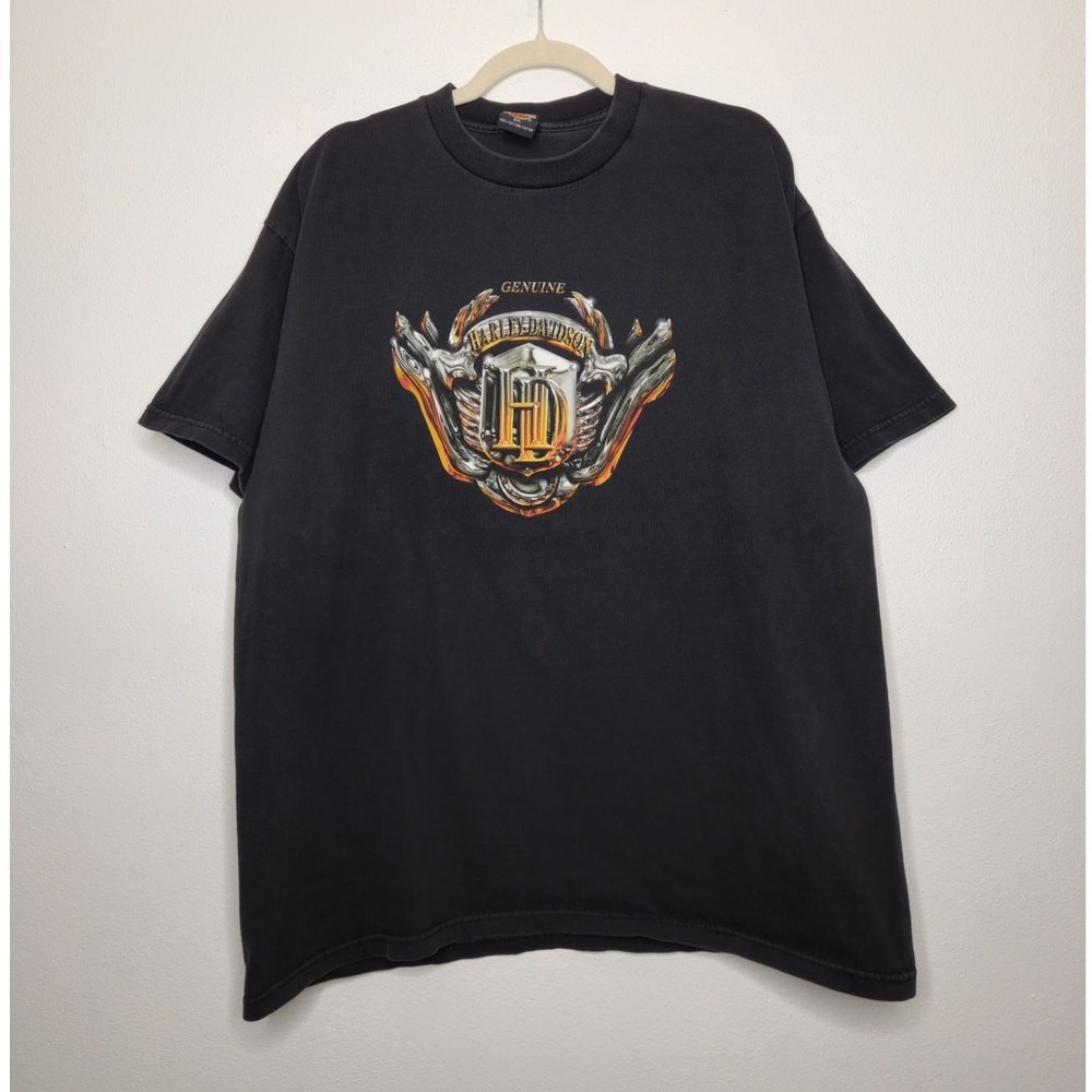 Vintage Harley Davidson Chrome 2XL Texas Black Flame Shirt Biker HD Oversized