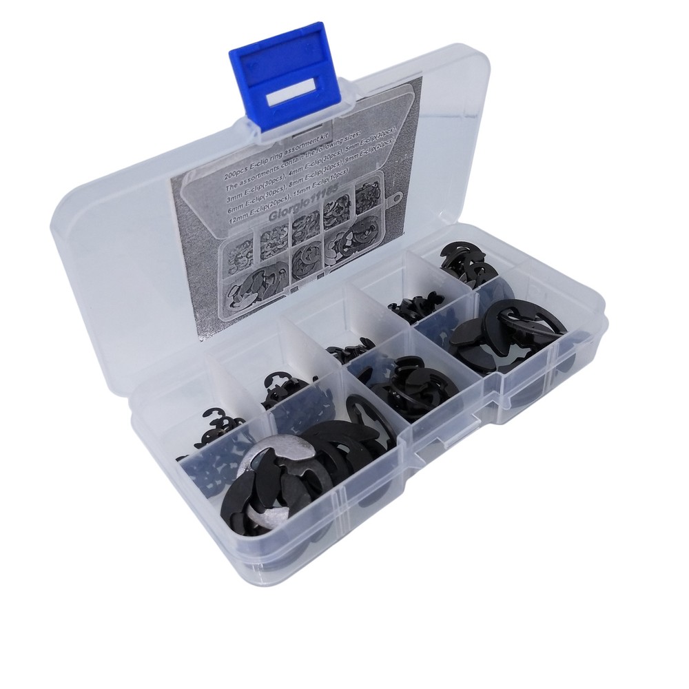 200-Piece E-Clip Snap Ring Assortment Kit 3mm to 15mm Sizes