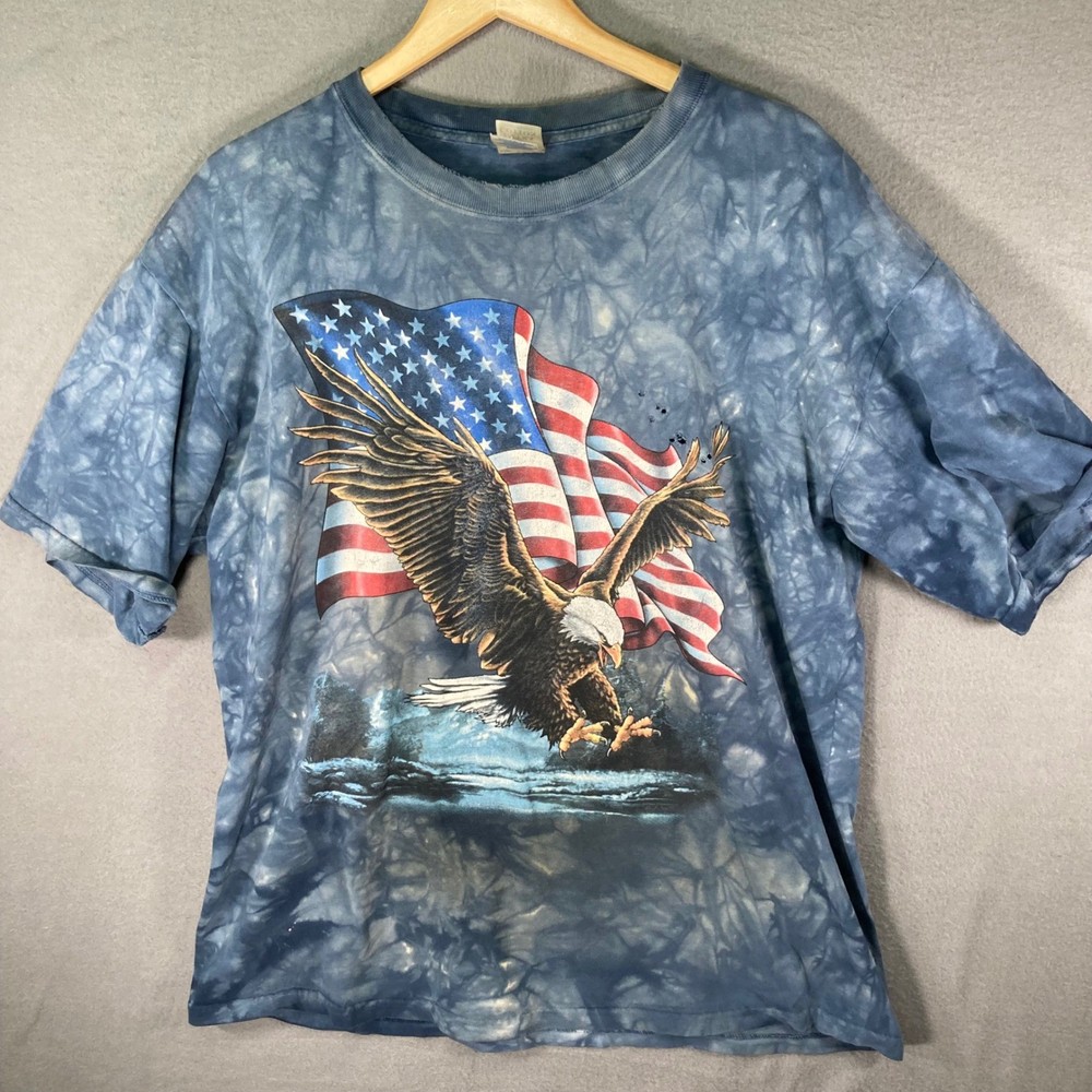 Gildan Mens USA Flag Eagle T Shirt 2XL Tie Dye Patriotic Graphic
