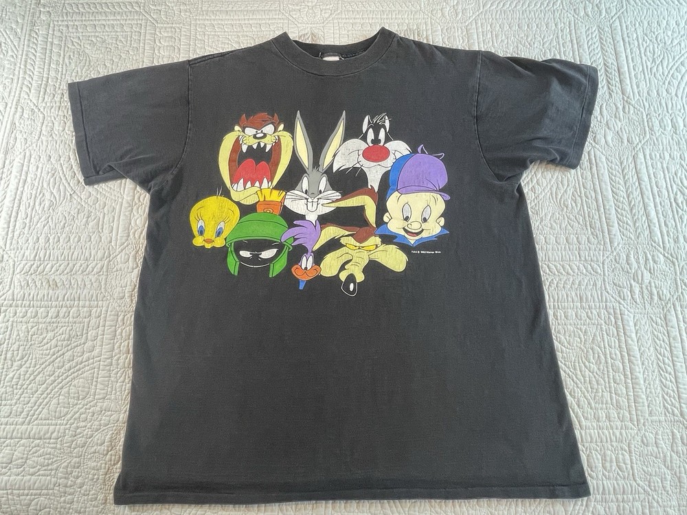 Vintage 1993 Warner Bros Looney Tunes Cartoon Gang T-Shirt Size L Single Stitch