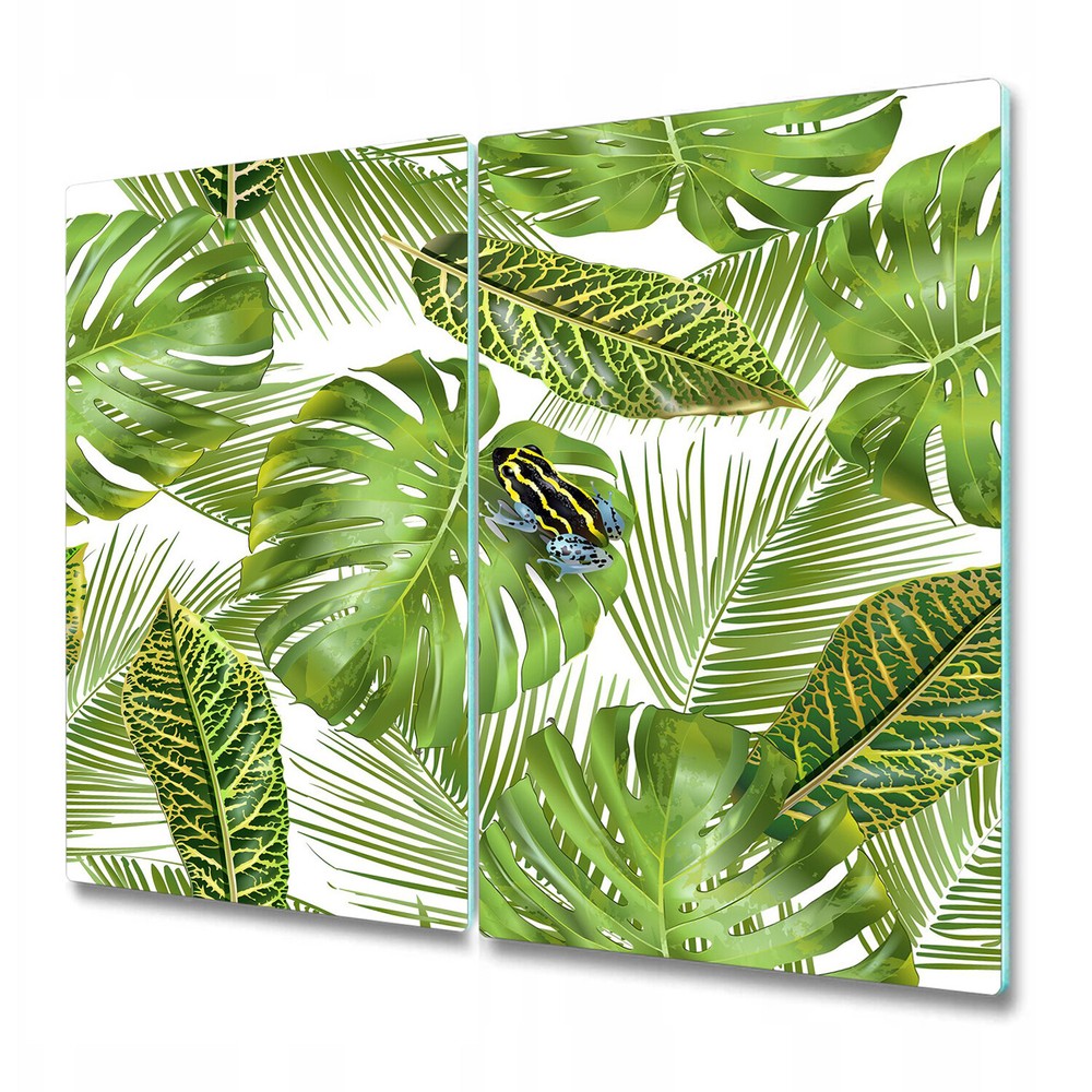 Glass Chopping Cutting Board Tropical Leaves with fog Leaves Monstera 2x30x52