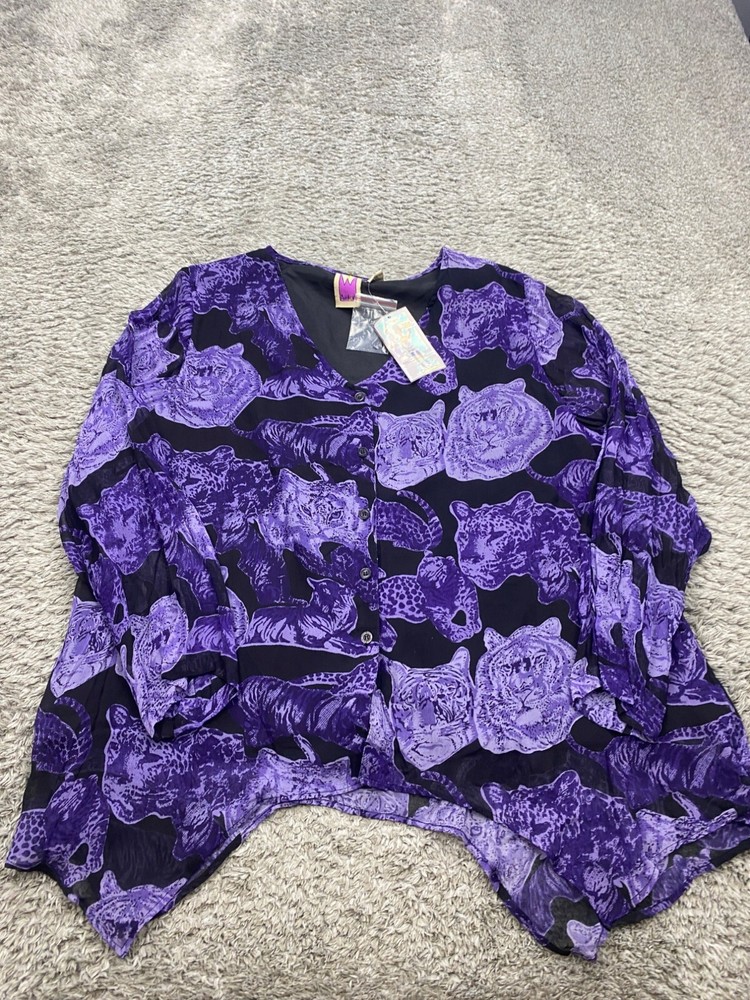 Original Anthony Top Women 1X Purple Velvet Burnout Floral Asymmetric Blouse NWT