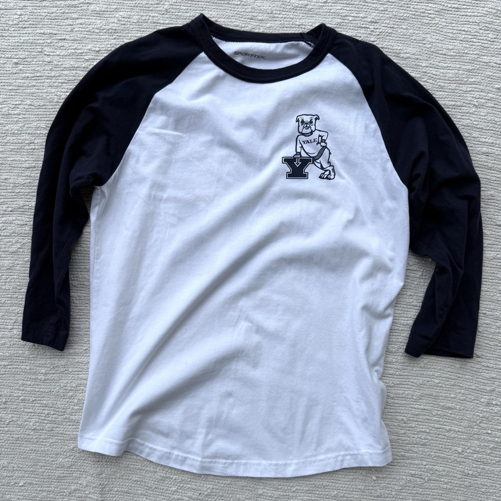 Vtg Yale Bulldogs Raglan T Shirt Sport Tek 3/4 Sleeve College USA Mens S
