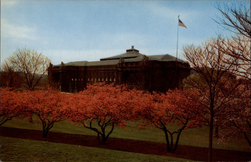 Carnegie Institute & Library Pittsburgh Pennsylvania flag ~ 1950s postcard