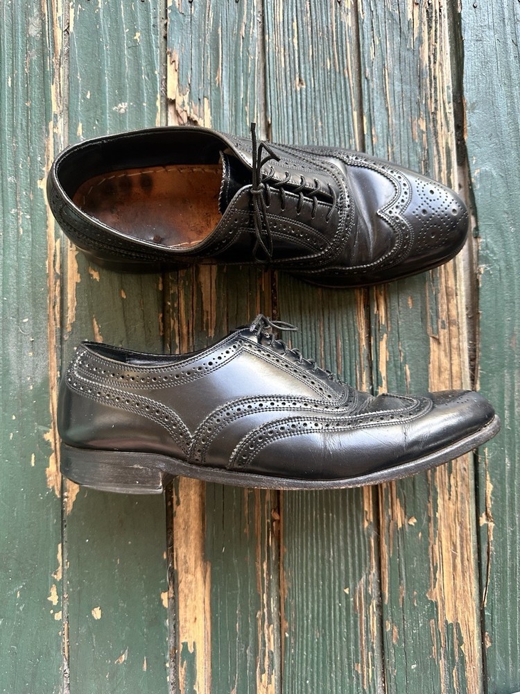 Black Florsheim Lexington Wingtip Oxford Men Holiday Dress Shoes Leather 10.5