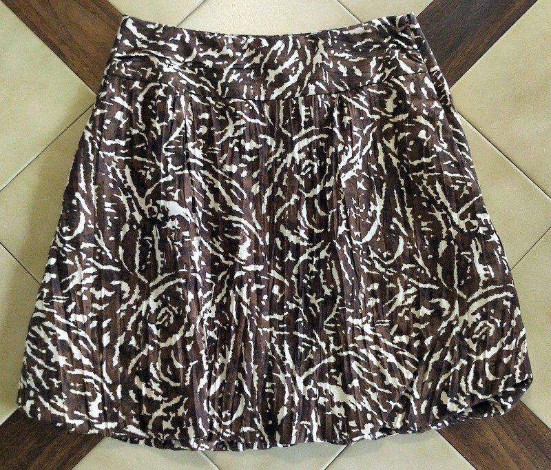 Brown/Beige Abstract Print Silk Bubble Skirt with Pockets by Banana Republic-image