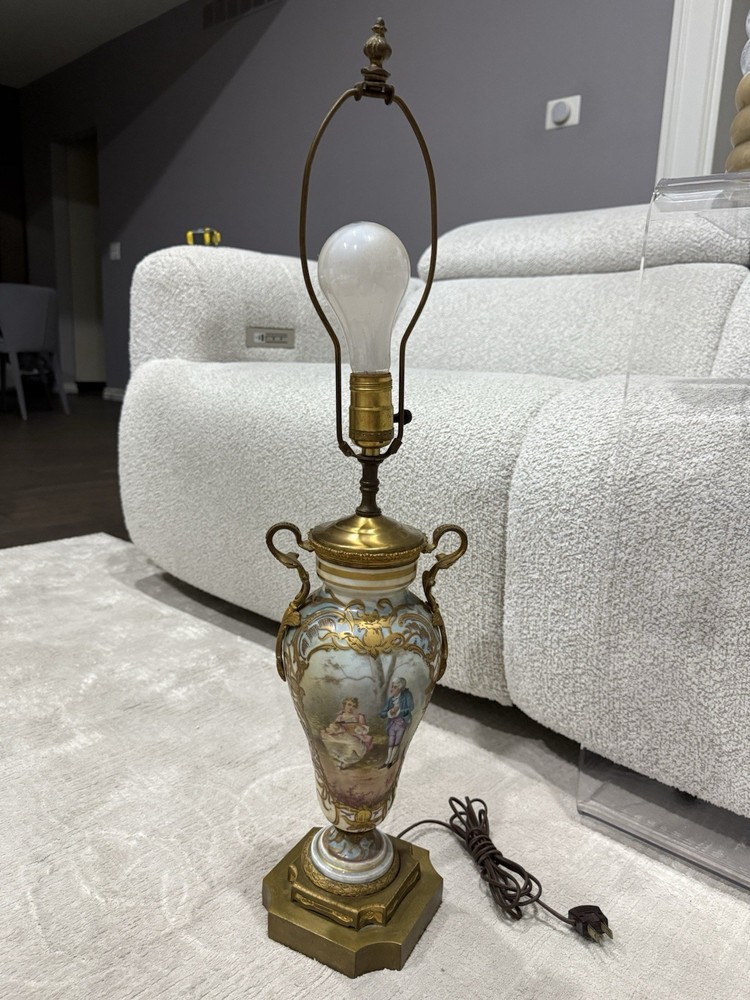 Antique French Sevres Style Signed Bronze Lamp 27”
