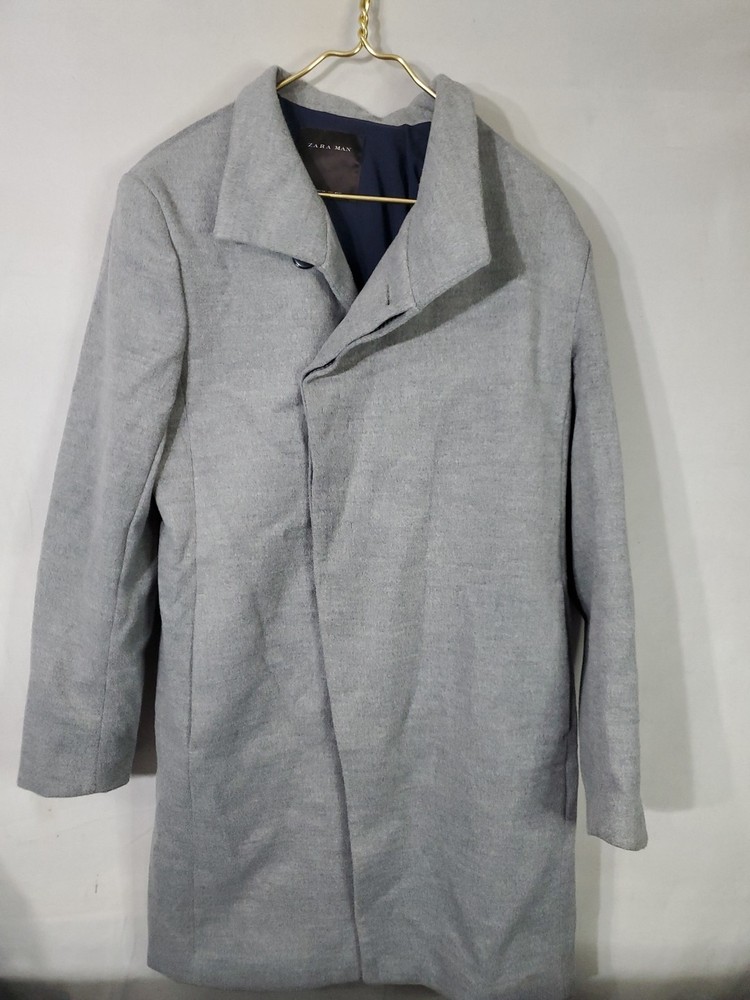 Zara Man Button Up Gray Cotten Blend Pea Coat Men's Size Large