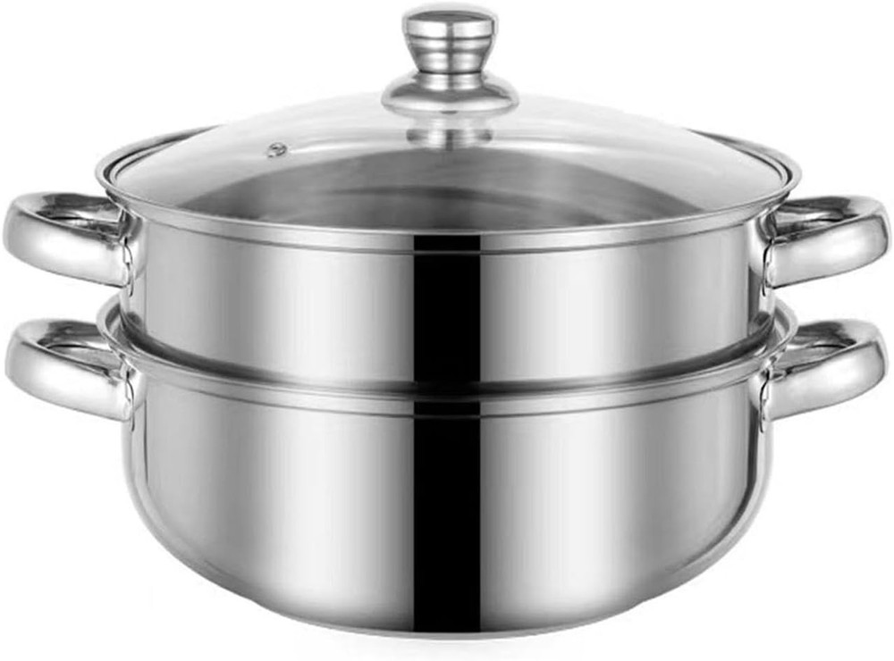 Steer for Cooking, 3.0 Quarts Stainl Steel Steer Pot, 2-Tier Food