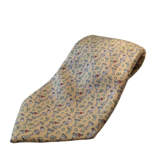 Vineyard Vines Tie Mens One Size Yellow Margarita Cocktail Print Silk Novelty