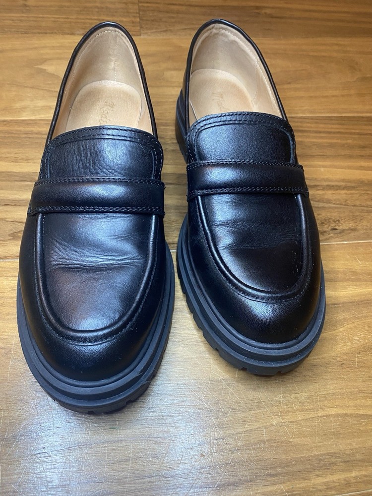 Madewell Women’s Leather Loafers Black Size 8.5 Slip On Chunky Lug Sole Platform