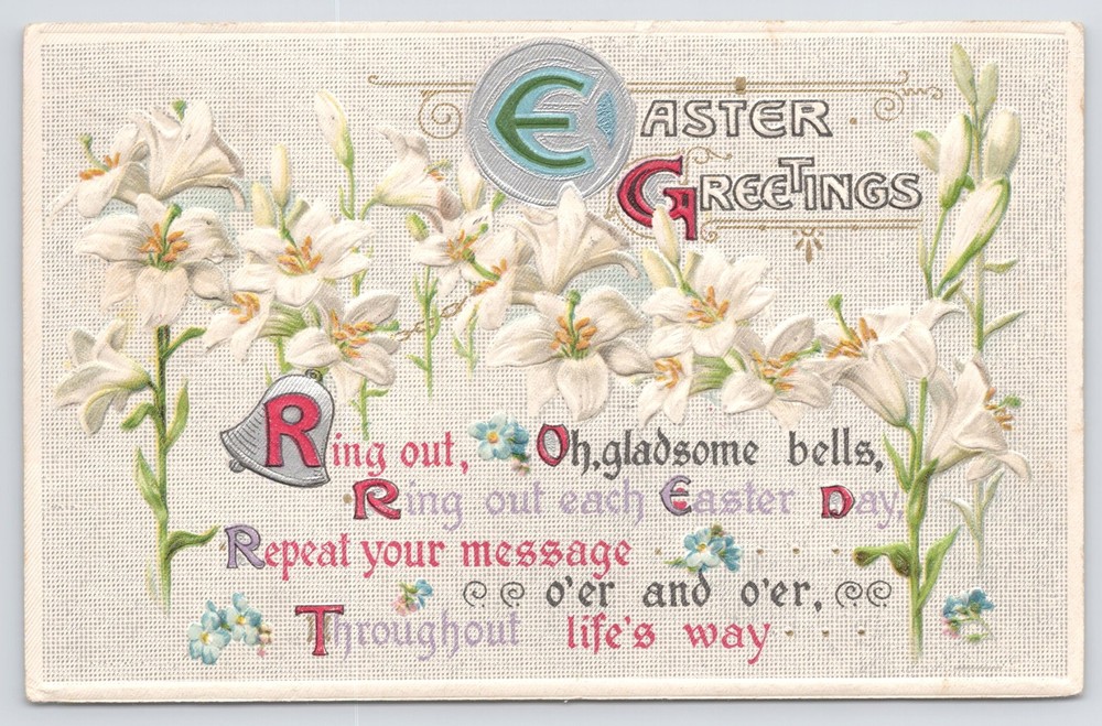 Holiday~White Lilies & Easter Greeting Poem~Vintage Postcard