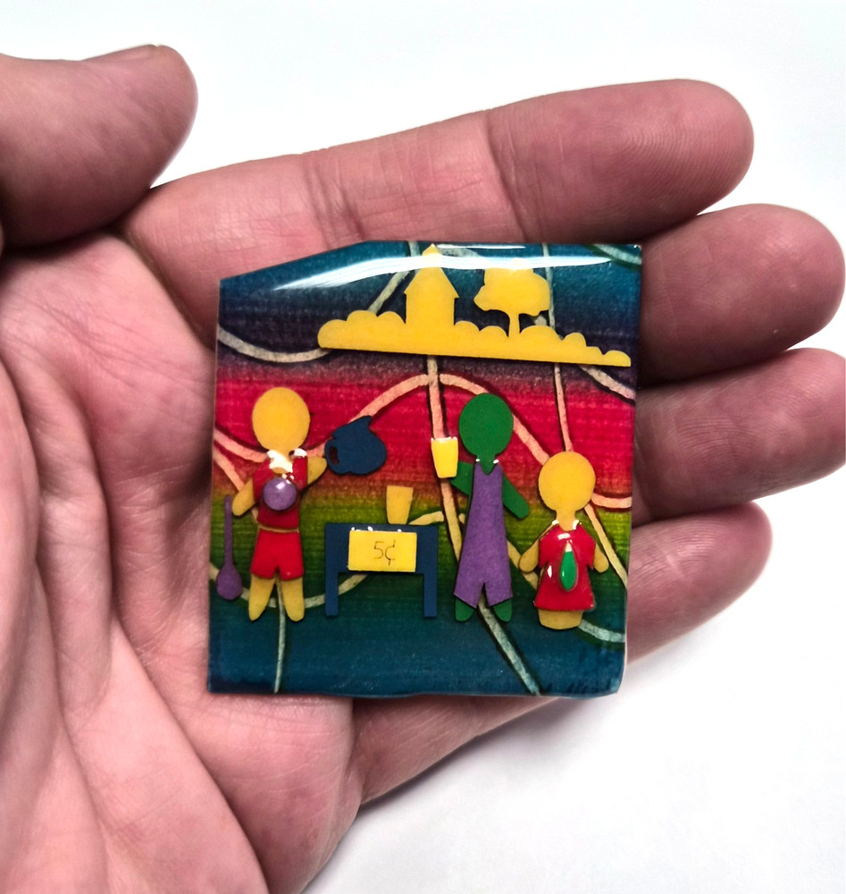 Vintage Little People Pins by Lucinda Children With Lemonade Stand Pin / Brooch