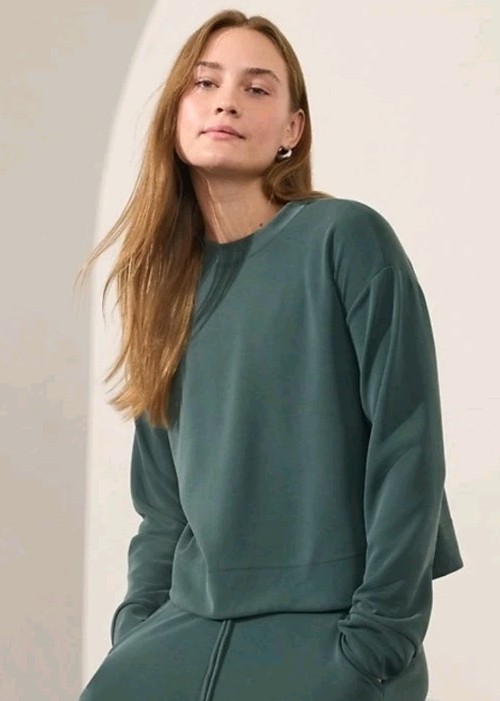 Athleta Seasoft Crewneck Sweatshirt Teal Green Athleisure Gym Workout Pullover S