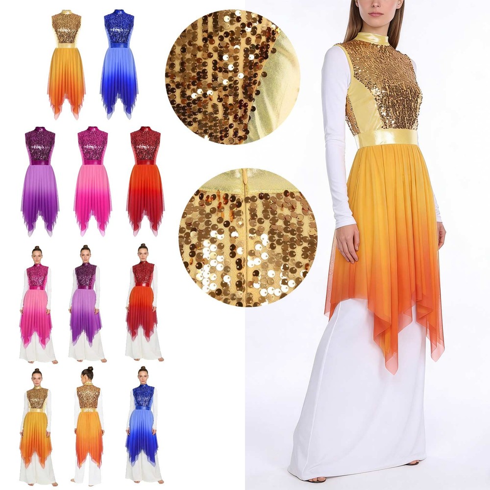 US Women Worship Praise Dance Dress Worship Overlay Tunic Liturgical Dancewear