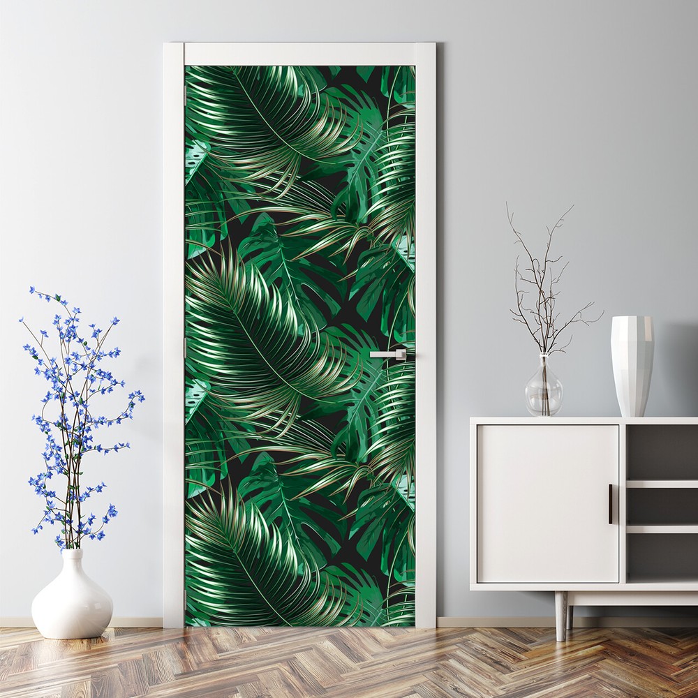 Dark Tropical Jungle Leaves Watercolor Removable Self-Adhesive Door Sticker
