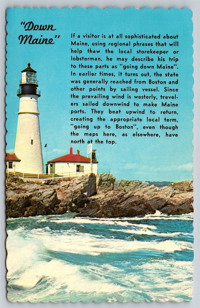 Maine Yortland Lighthouse first in USA text Postcard, C3