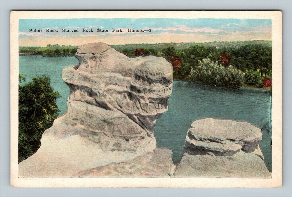 Oglesby IL River, Starved Rock State Park Pulpit Rock, Illinois Vintage Postcard