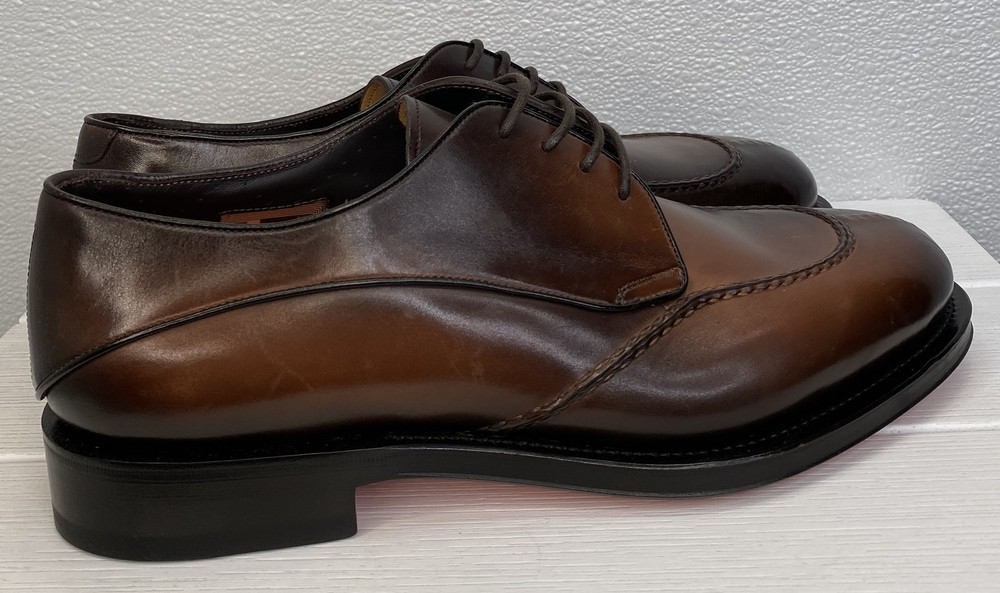 Santoni Lace-Up Derby Men's Size 9.5 M Dark Brown-T50 Leather Dress Shoes