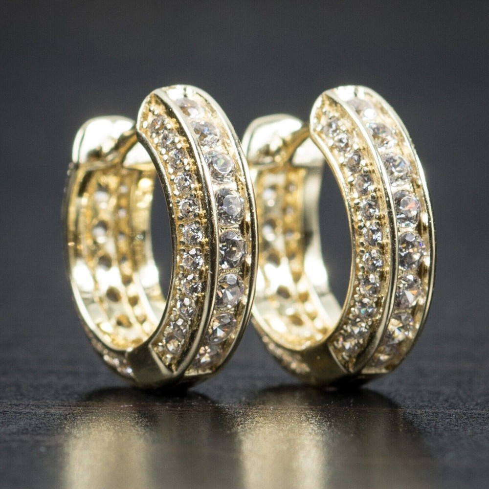 2Ct Round Cut Simulated Diamond Men's Mini Hoop Earrings in 14K Gold