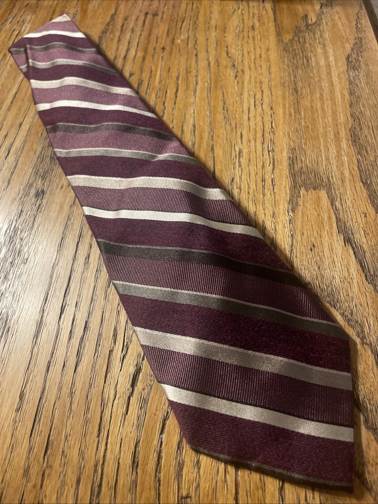 EUC Luciano Barbera Shiny Thick Silk & Wool Striped Tie Necktie Made In Italy