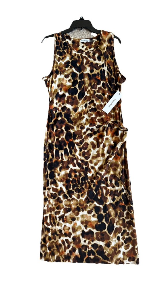 NWT CALVIN KLEIN Leopard Print Midi Cotton Dress Womens Size M medium