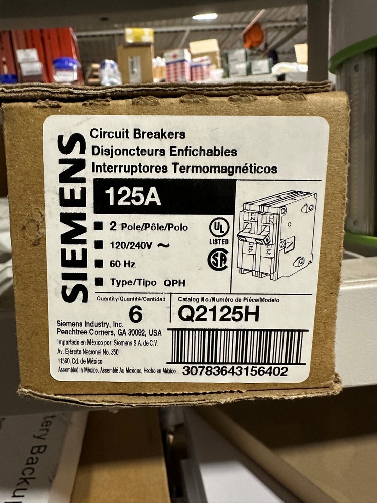 125 amp siemens 2-pole snap in breaker Q2125H