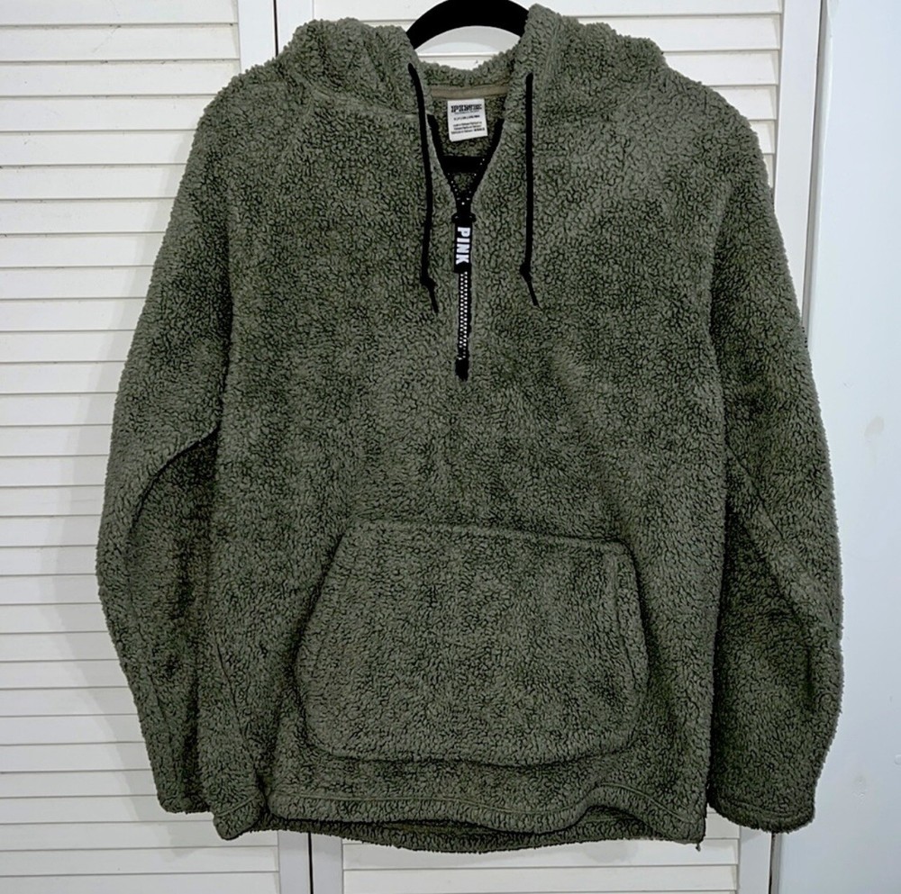Victoria’s Secret Green 1/4 Zip Sherpa Fleece Pullover Sweatshirt/ Sz: S
